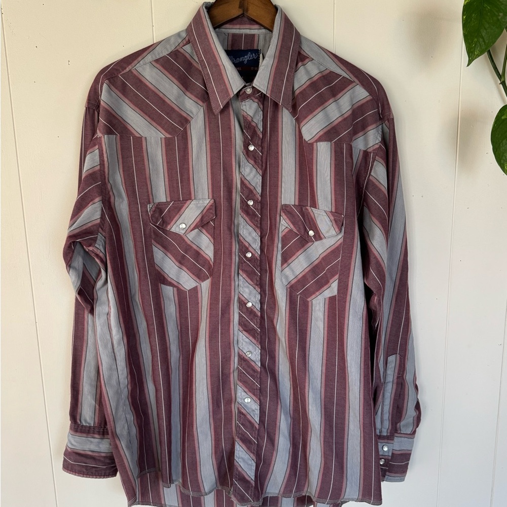 Wrangler - Red and Blue Striped Pearl Snap Shirt - Picture 1 of 5